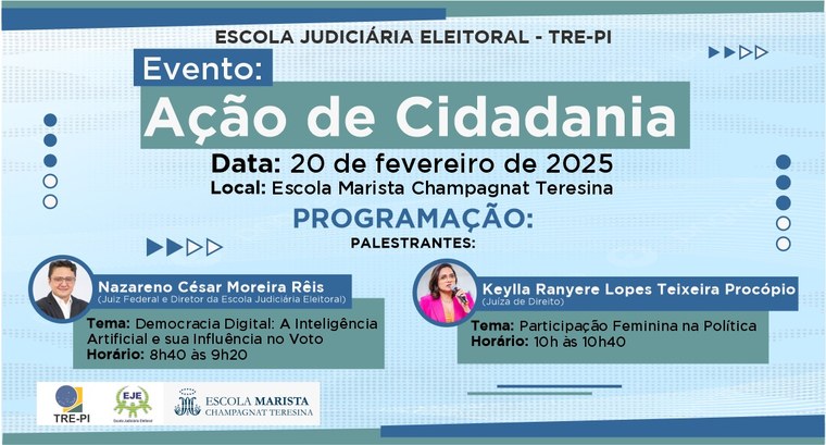 Inteligência Artificial e Mulheres na Política são tema de ação da EJE/TRE-PI Escola Judiciária promove ação de cidadania abordando dois temas relevantes e contemporâneos vol...