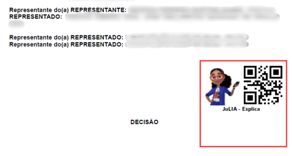 Captura de tela com quadrado vermelho dando destaque ao Qr Code com acesso a JuLIA Explica