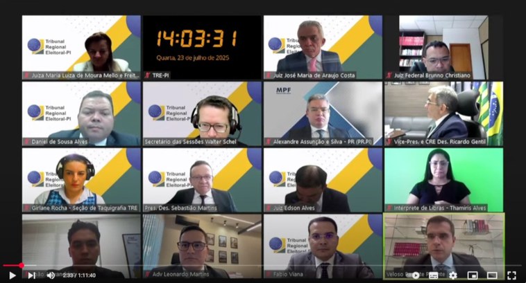 TRE-PI foto sessão em 23.07.25 Foto anexa notícia desaprovação contas MDB e PT
