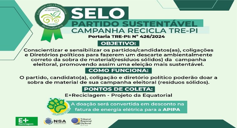 TRE-PI lança selo "Partido Sustentável" e cartilha de "Eleições Sustentáveis" ..