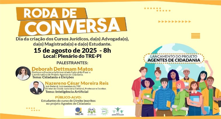 TRE-PI promove Ação de Cidadania pelo Dia da Criação dos Cursos Jurídicos no Brasil Evento da Escola Judiciária Eleitoral será realizado nesta sexta-feira (15/8), das 8h às 11h, no...