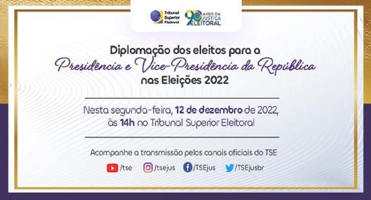 Diplomação do Presidente da República eleito acontece na segunda-feira (12) Cerimônia começará às 14h, no Plenário do TSE